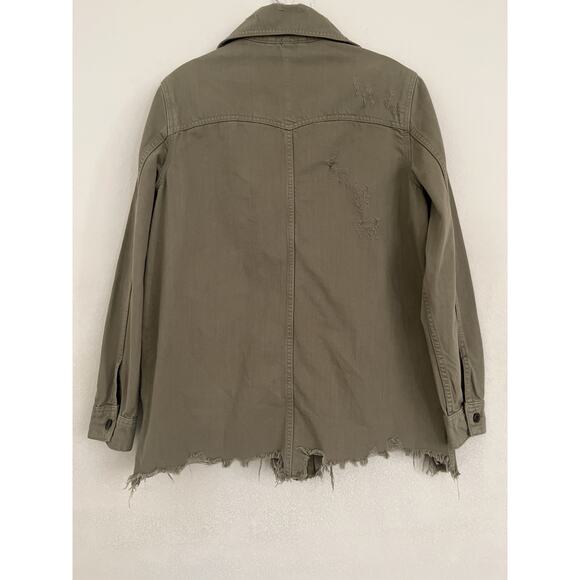 Free People Moon- Child Shirt Jacket Women XS Green Distressed Relaxed Army - Picture 2 of 9